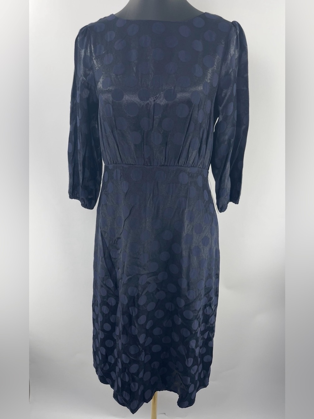 Express Women’s Navy Jacquard Polka Dot Career Workwear Medium Midi Dress - Picture 3 of 11